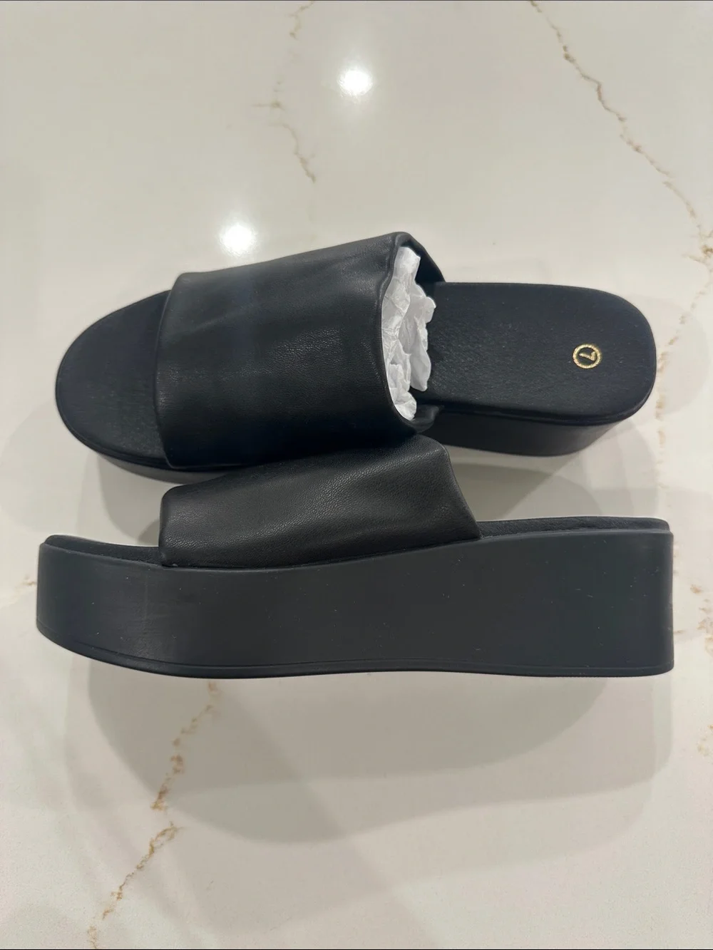 Black Platform Slide Sandals - Unbranded